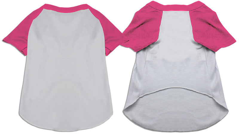 Raglan-Baseball-Haustier-Shirt, weiß mit leuchtendem Rosa, Größe L