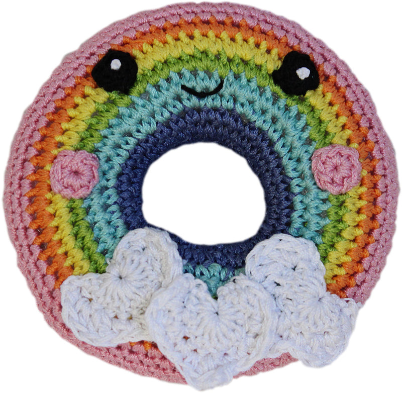 Knit Knacks Rainbow Donut kleines Hundespielzeug aus Bio-Baumwolle