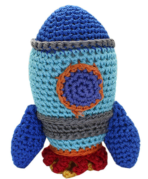 Knit Knacks Rocket Ship kleines Hundespielzeug aus Bio-Baumwolle