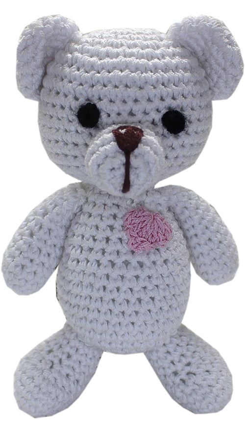 Knit Knacks Teddy The White Bear, kleines Hundespielzeug aus Bio-Baumwolle
