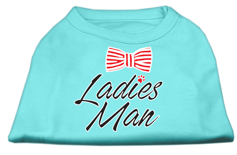 Ladies Man Screen Print Dog Shirt Aqua Sm