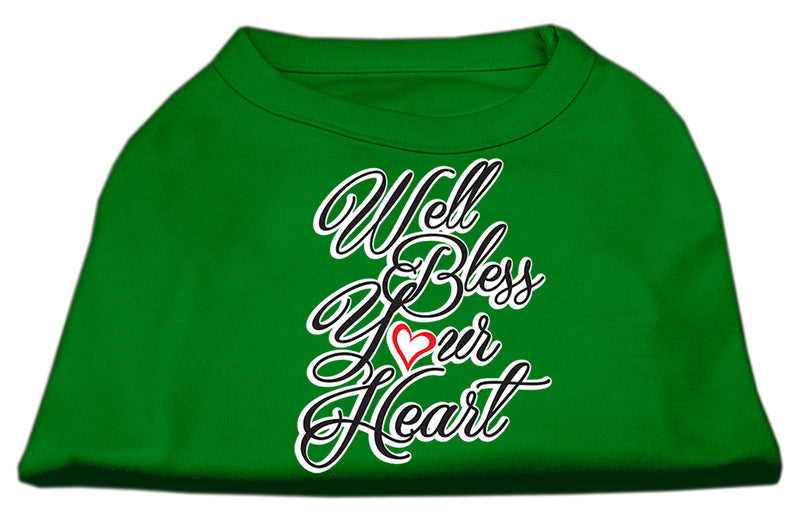 Well Bless Your Heart Screen Print Dog Shirt Green Med