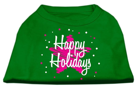 Scribble Happy Holidays Screenprint Shirts Emerald Green Lg GreatEagleInc