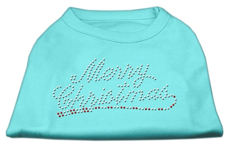 Merry Christmas Rhinestone Shirt Aqua S GreatEagleInc