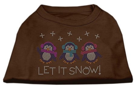 Let It Snow Penguins Rhinestone Shirt Brown Lg GreatEagleInc