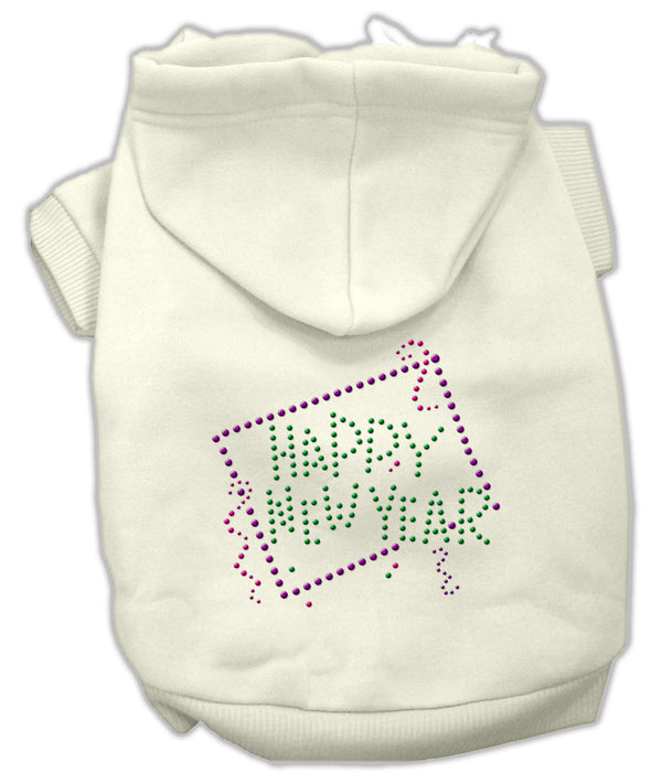 Happy New Year Rhinestone Hoodies Cream M GreatEagleInc