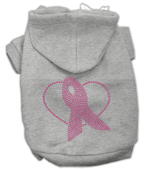 Pink Ribbon Rhinestone Hoodies Grey Xs Default Title