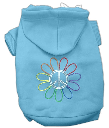 Rhinestone Rainbow Flower Peace Sign Hoodie Baby Blue L GreatEagleInc