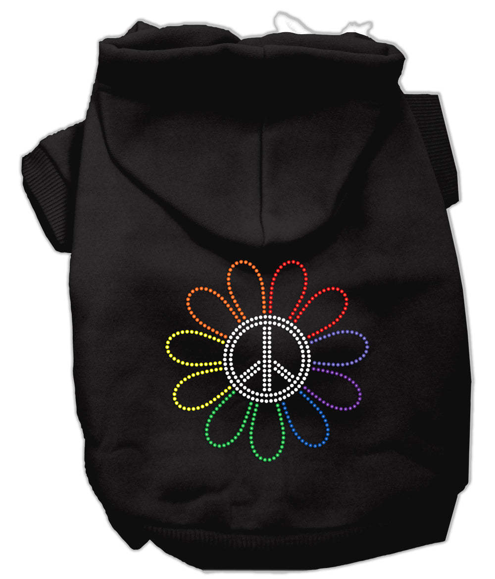 Rhinestone Rainbow Flower Peace Sign Hoodie Black L GreatEagleInc