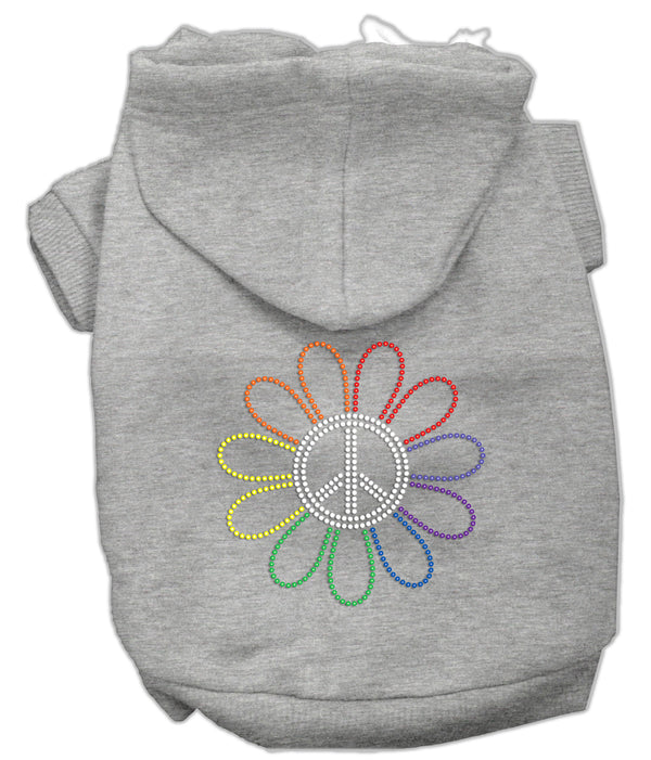 Rhinestone Rainbow Flower Peace Sign Hoodie Grey L GreatEagleInc