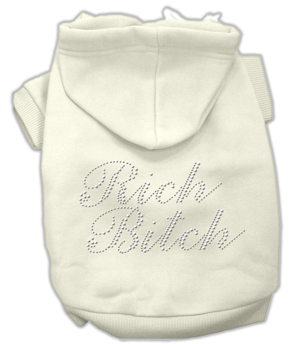 Rich Bitch Rhinestone Hoodies Cream L GreatEagleInc