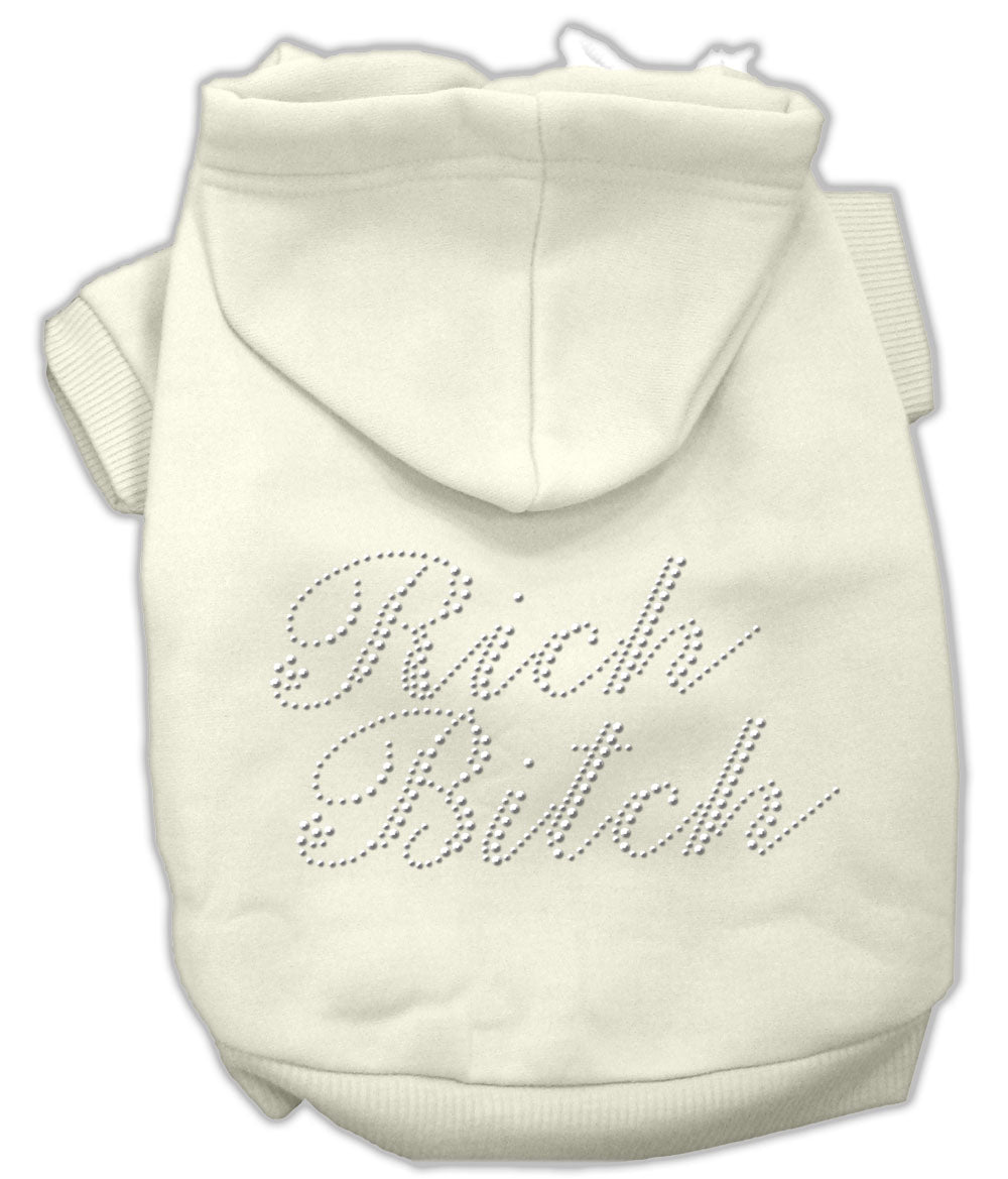 Rich Bitch Rhinestone Hoodies Cream S Default Title