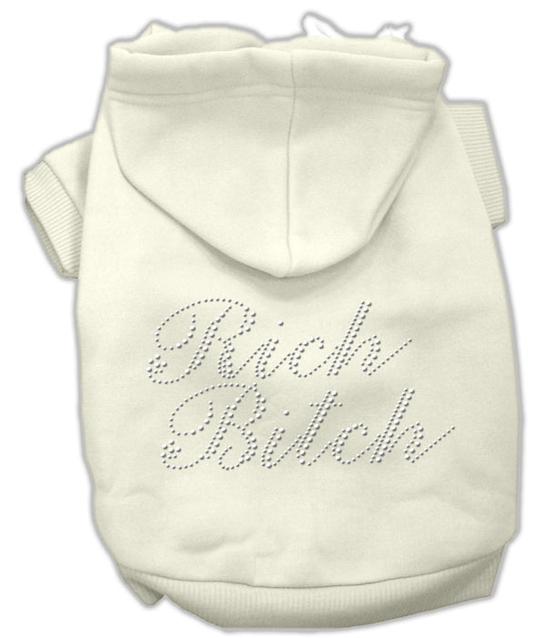 Rich Bitch Rhinestone Hoodies Cream S Default Title