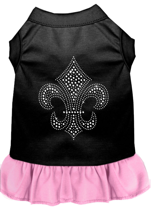 Silver Fleur De Lis Rhinestone Dress Black With Light Pink Lg GreatEagleInc