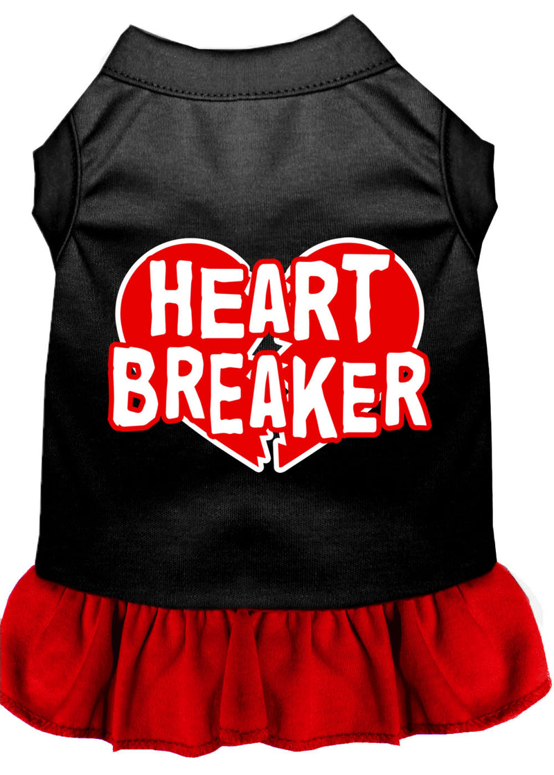 Heart Breaker Screen Print Dog Dress Black With Red Lg GreatEagleInc