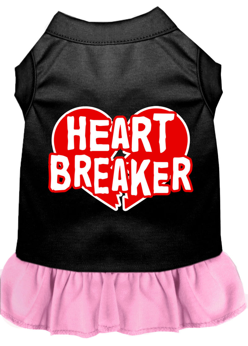 Heart Breaker Screen Print Dog Dress Black With Light Pink Xs GreatEagleInc