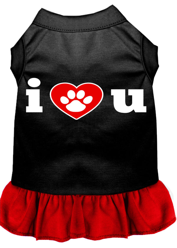 I Heart You Screen Print Dog Dress Black With Red Sm GreatEagleInc