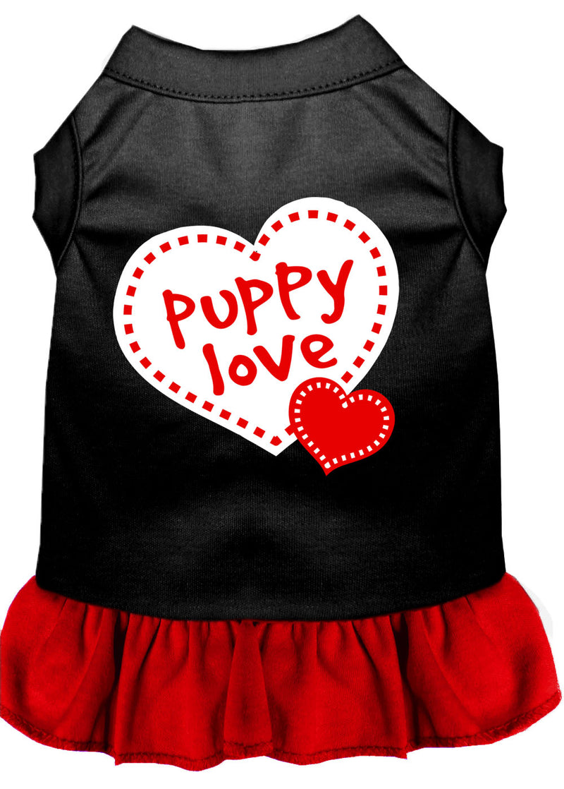 Puppy Love Screen Print Dog Dress Black With Red Med GreatEagleInc