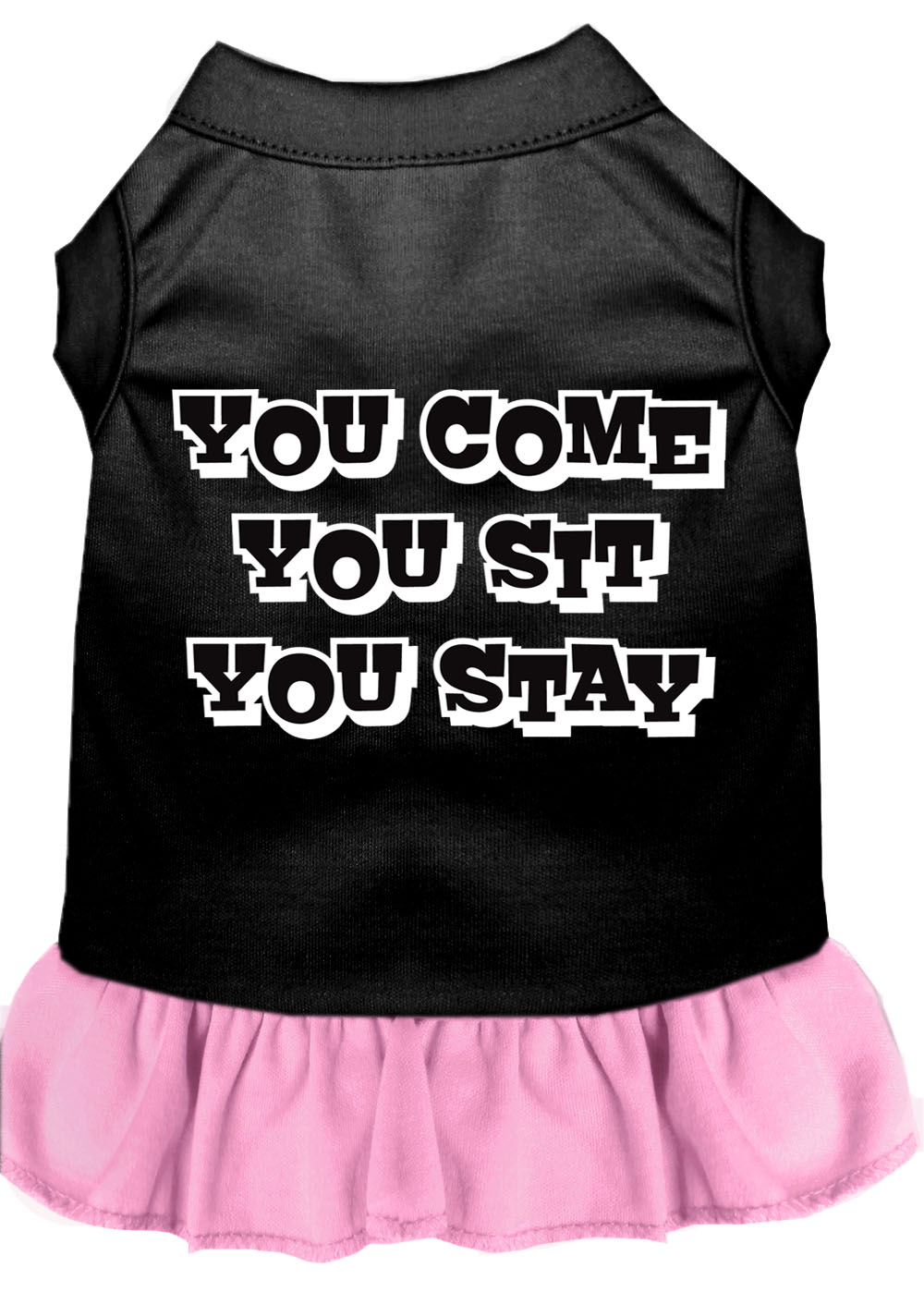 You Come, You Sit, You Stay Screen Print Dress Black With Light Pink Lg GreatEagleInc