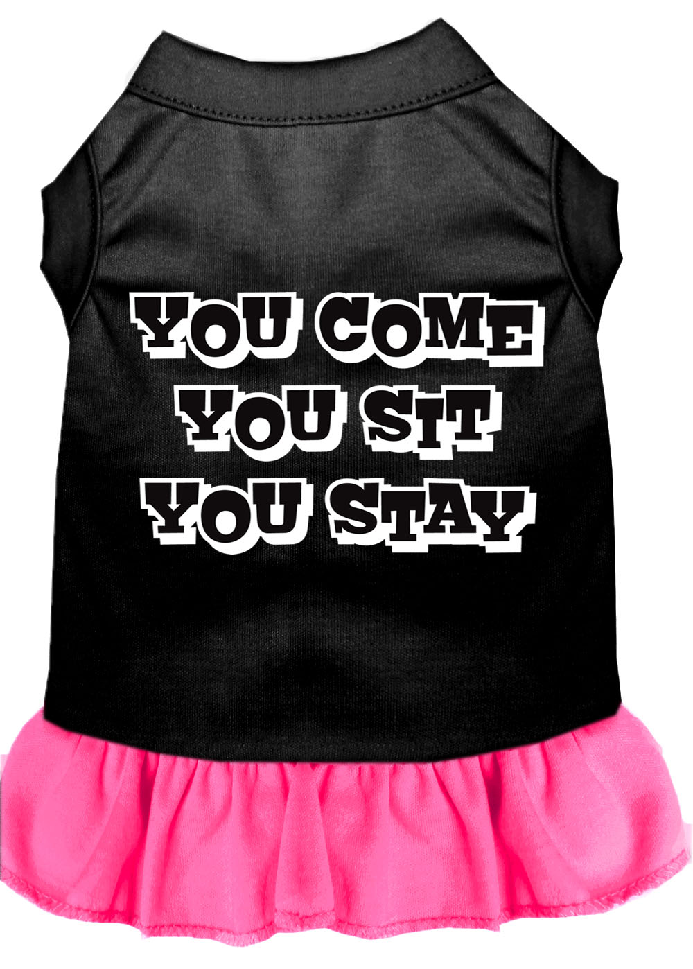 You Come, You Sit, You Stay Screen Print Dress Black With Bright Pink Lg GreatEagleInc