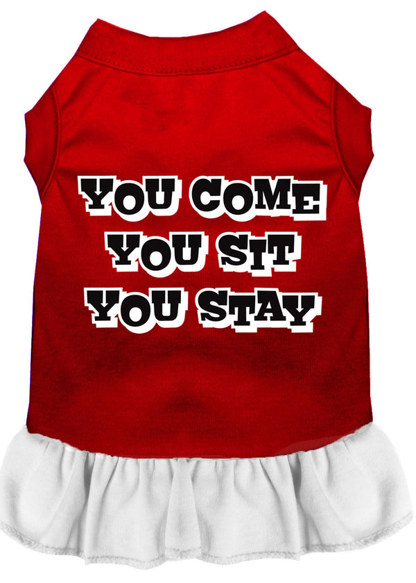 You Come, You Sit, You Stay Screen Print Dress Red With White Lg GreatEagleInc