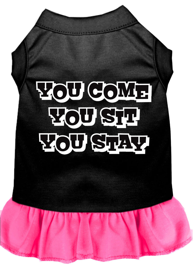 You Come, You Sit, You Stay Screen Print Dress Black With Bright Pink Med GreatEagleInc