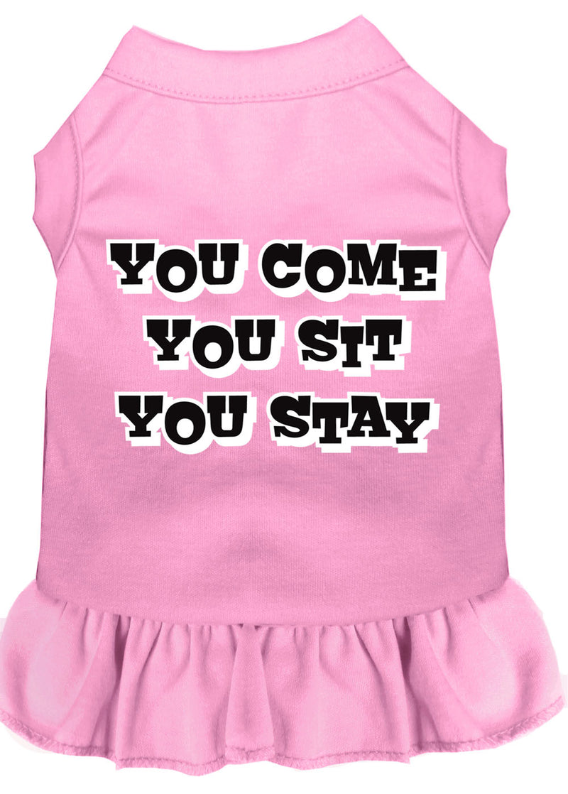 You Come, You Sit, You Stay Screen Print Dress Light Pink Med GreatEagleInc