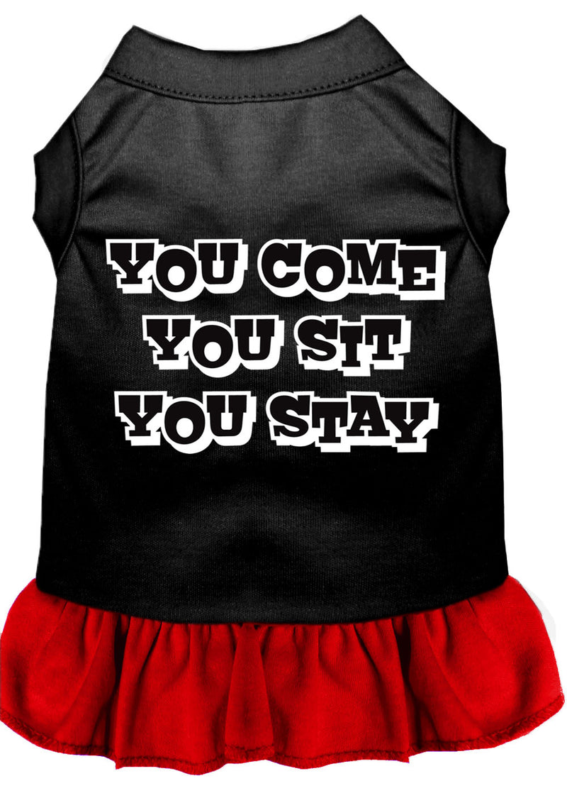 You Come, You Sit, You Stay Screen Print Dress Black With Red Sm GreatEagleInc