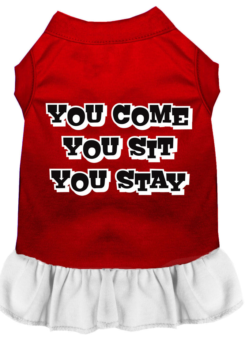 You Come, You Sit, You Stay Screen Print Dress Red With White Sm GreatEagleInc