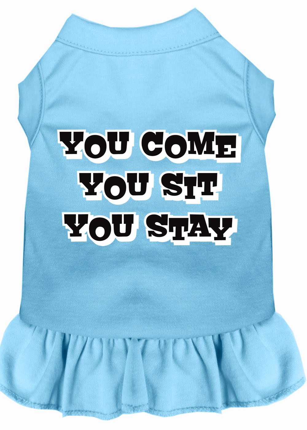 You Come, You Sit, You Stay Screen Print Dress Baby Blue Xs GreatEagleInc