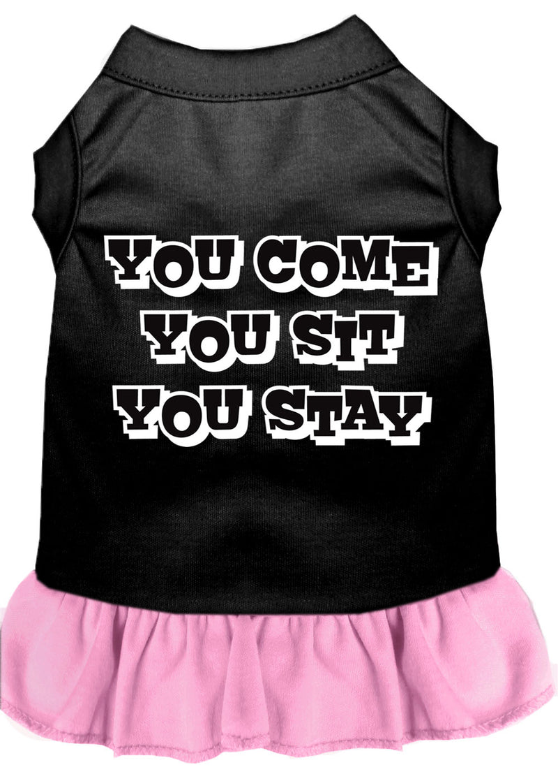 You Come, You Sit, You Stay Screen Print Dress Black With Light Pink Xs GreatEagleInc