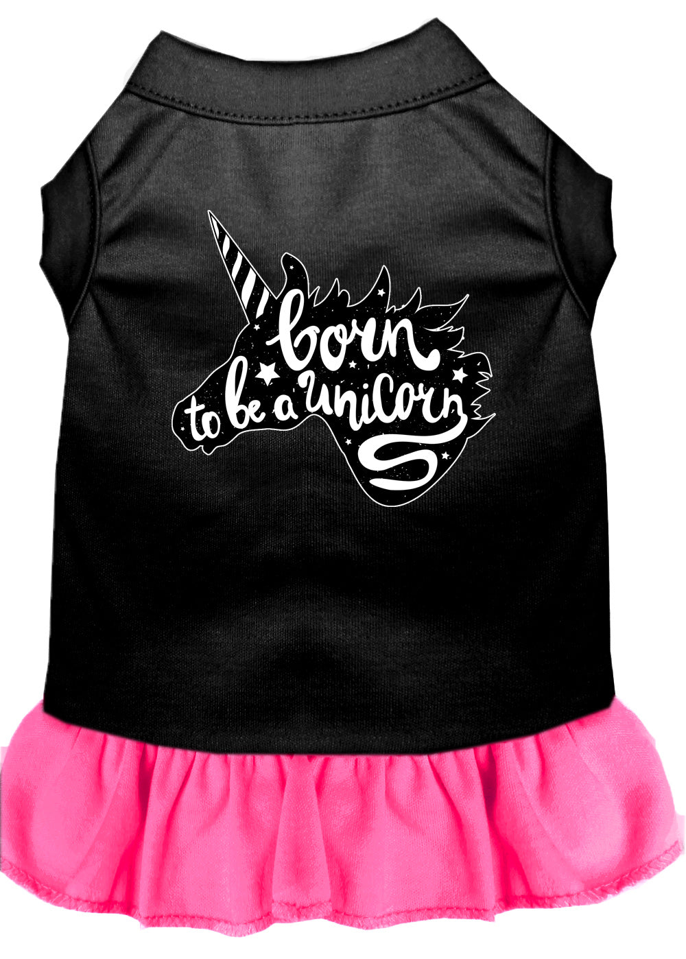 Born To Be A Unicorn Screen Print Dog Dress Black With Bright Pink Med GreatEagleInc