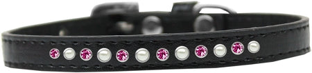 Pearl And Pink Crystal Size 8 Black Puppy Collar GreatEagleInc