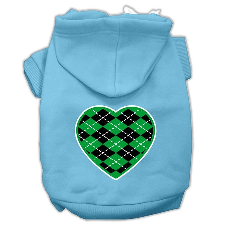 Argyle Heart Green Screen Print Pet Hoodies Baby Blue Size Lg GreatEagleInc