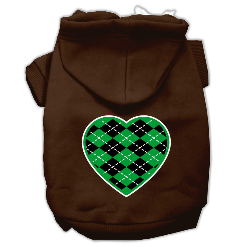 Argyle Heart Green Screen Print Pet Hoodies Brown Size Lg GreatEagleInc