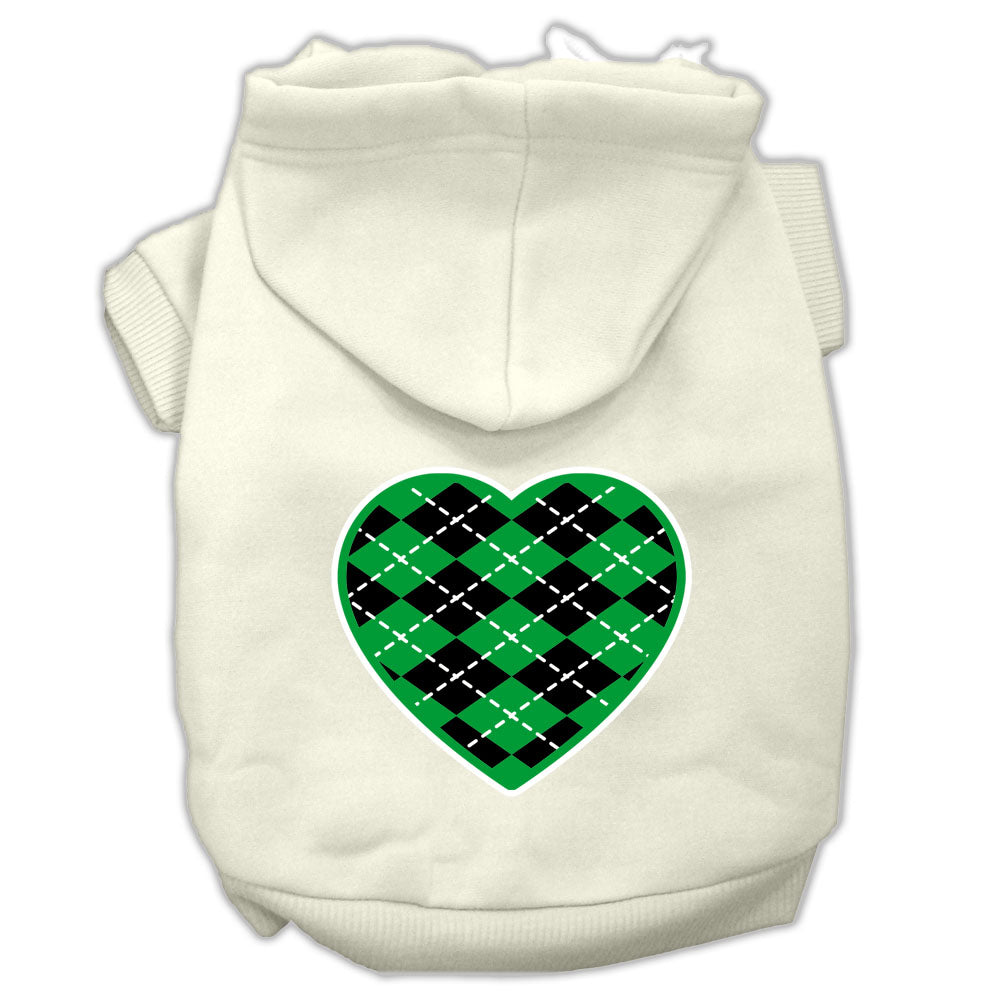 Argyle Heart Green Screen Print Pet Hoodies Cream Size L GreatEagleInc