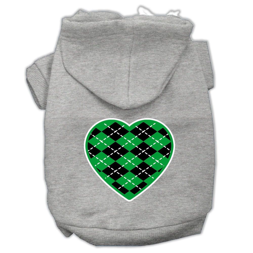 Argyle Heart Green Screen Print Pet Hoodies Grey Size Lg GreatEagleInc