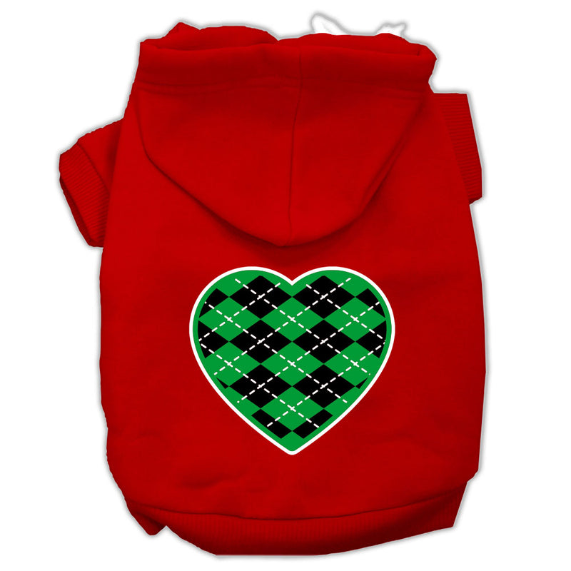 Argyle Heart Green Screen Print Pet Hoodies Red Size Lg GreatEagleInc