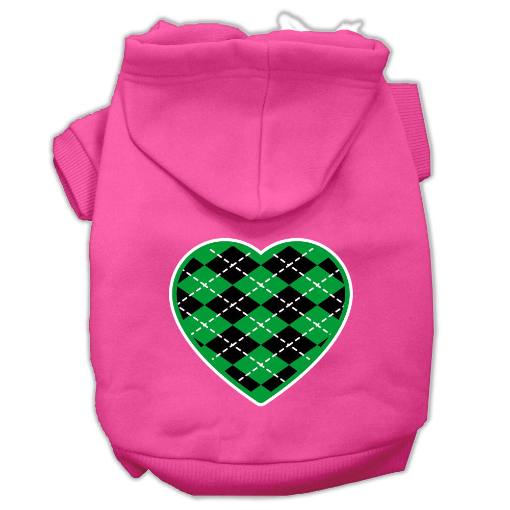 Argyle Heart Green Screen Print Pet Hoodies Bright Pink Size Med GreatEagleInc