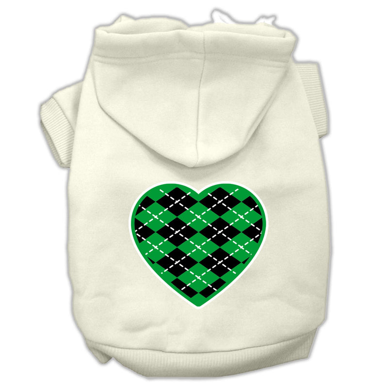Argyle Heart Green Screen Print Pet Hoodies Cream Size M GreatEagleInc