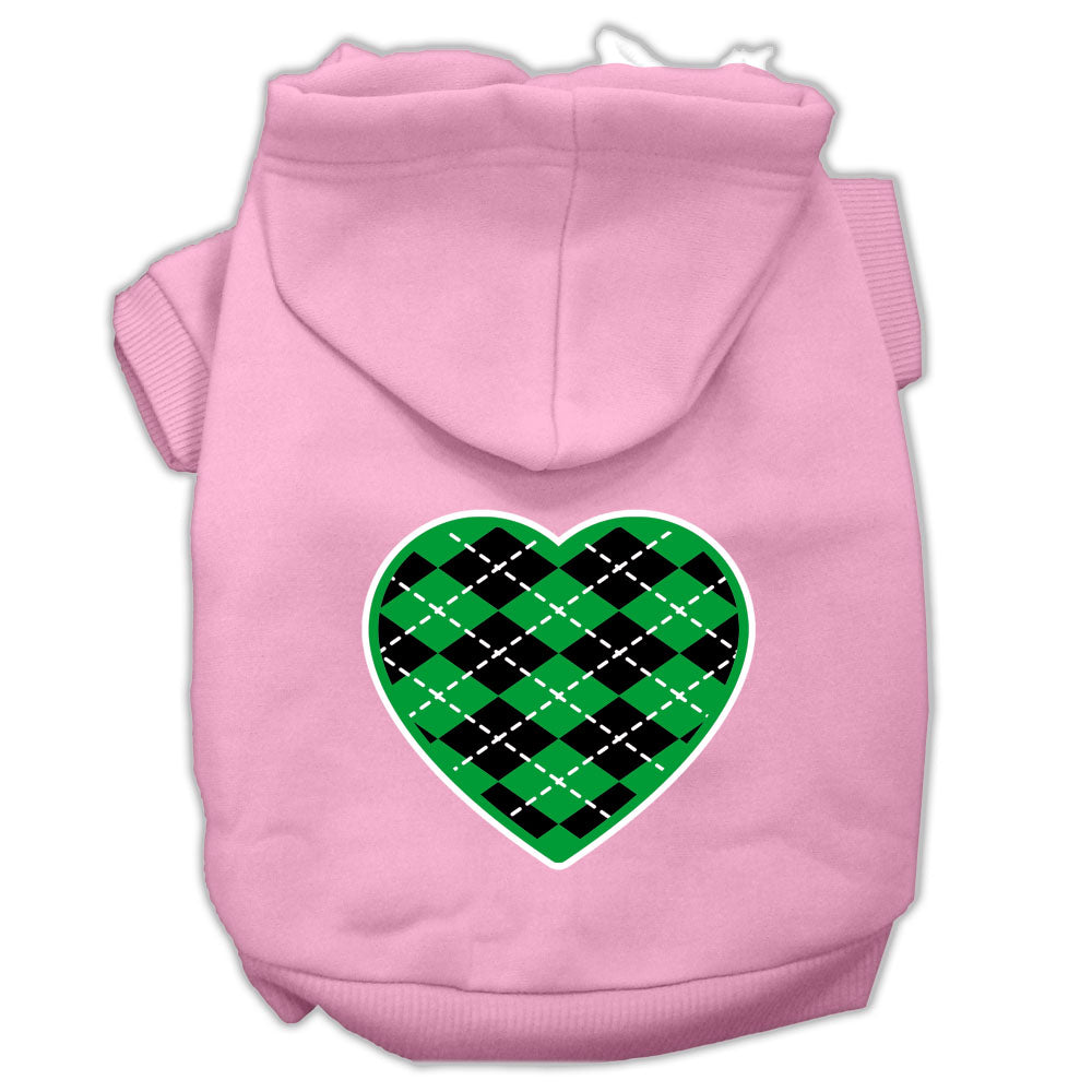 Argyle Heart Green Screen Print Pet Hoodies Light Pink Size Med GreatEagleInc