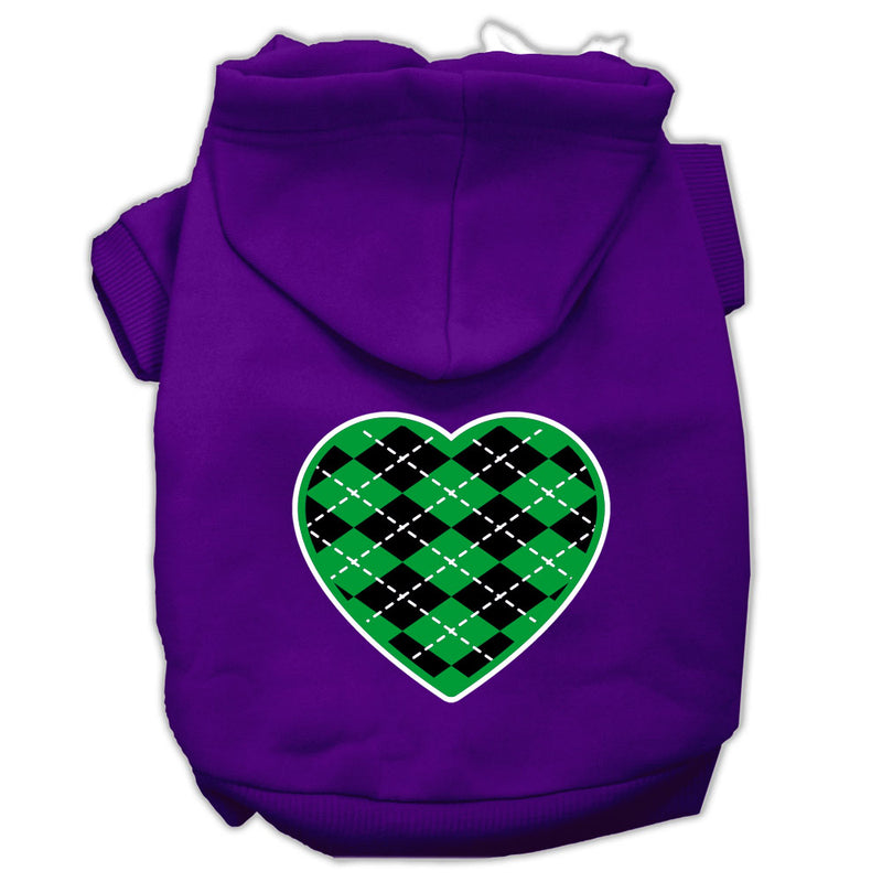 Argyle Heart Green Screen Print Pet Hoodies Purple Size Med GreatEagleInc