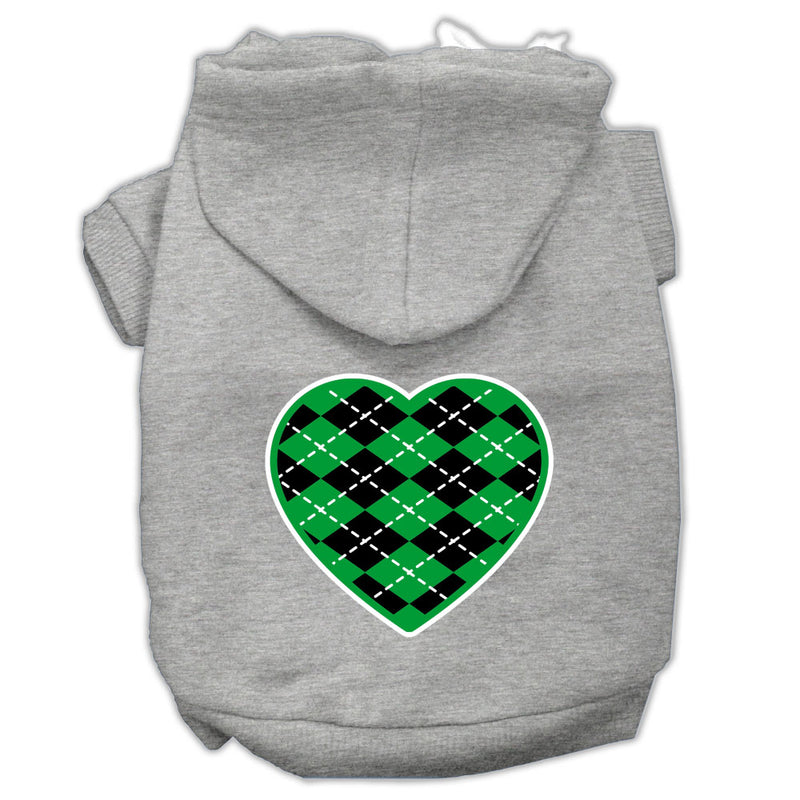 Argyle Heart Green Screen Print Pet Hoodies Grey Size Sm GreatEagleInc