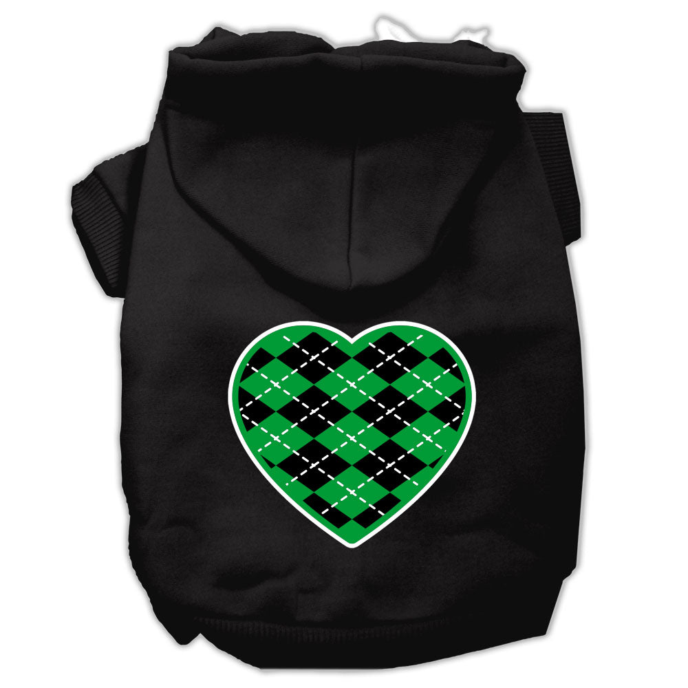 Argyle Heart Green Screen Print Pet Hoodies Black Size Xs GreatEagleInc