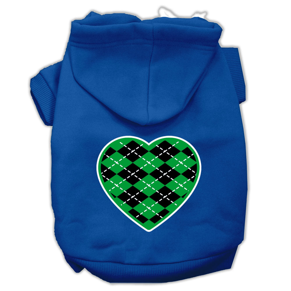 Argyle Heart Green Screen Print Pet Hoodies Blue Size Xs GreatEagleInc