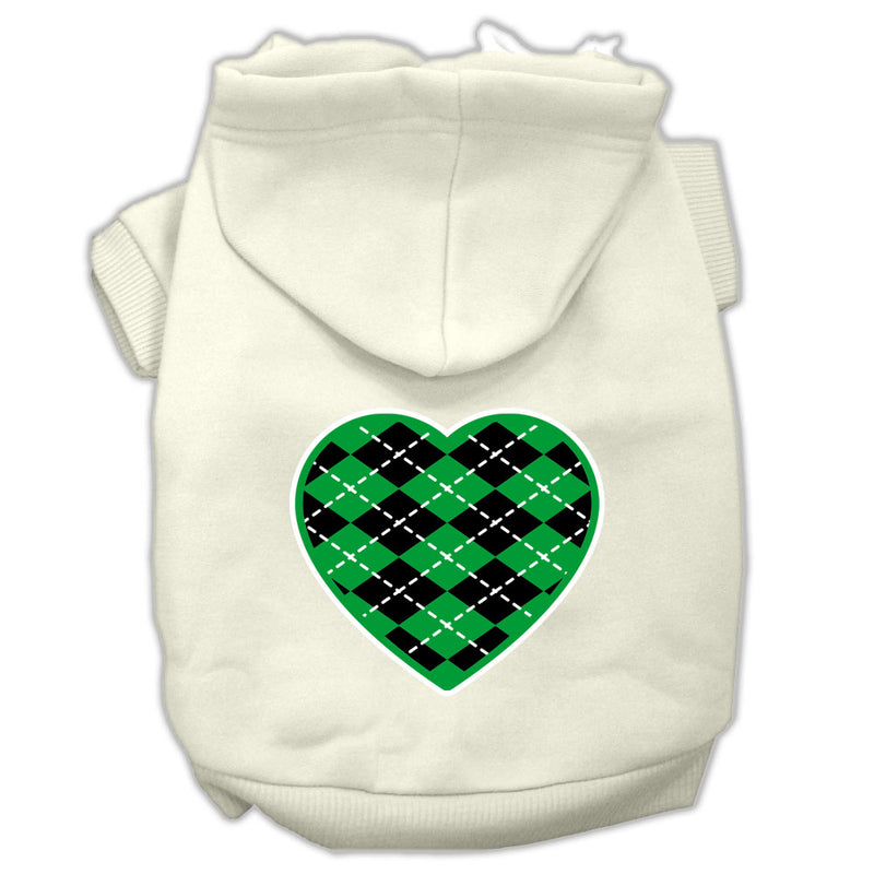 Argyle Heart Green Screen Print Pet Hoodies Cream Size Xs GreatEagleInc