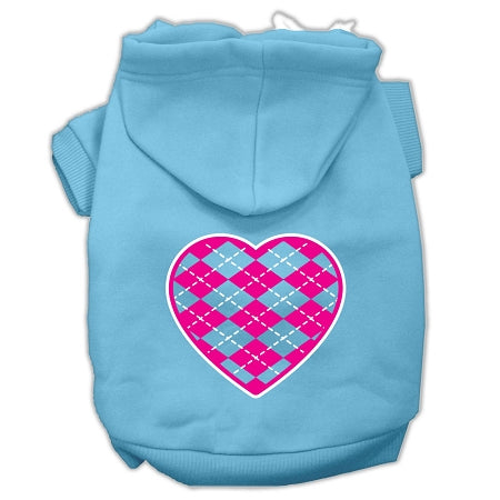 Argyle Heart Pink Screen Print Pet Hoodies Baby Blue Size Lg GreatEagleInc