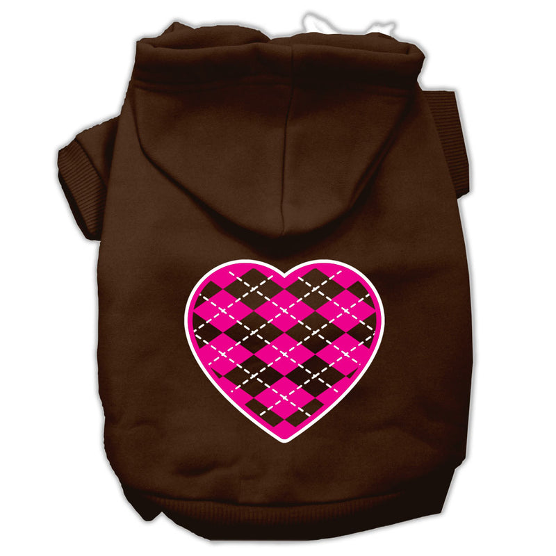 Argyle Heart Pink Screen Print Pet Hoodies Brown Size Lg GreatEagleInc