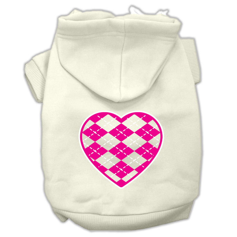 Argyle Heart Pink Screen Print Pet Hoodies Cream Size L GreatEagleInc