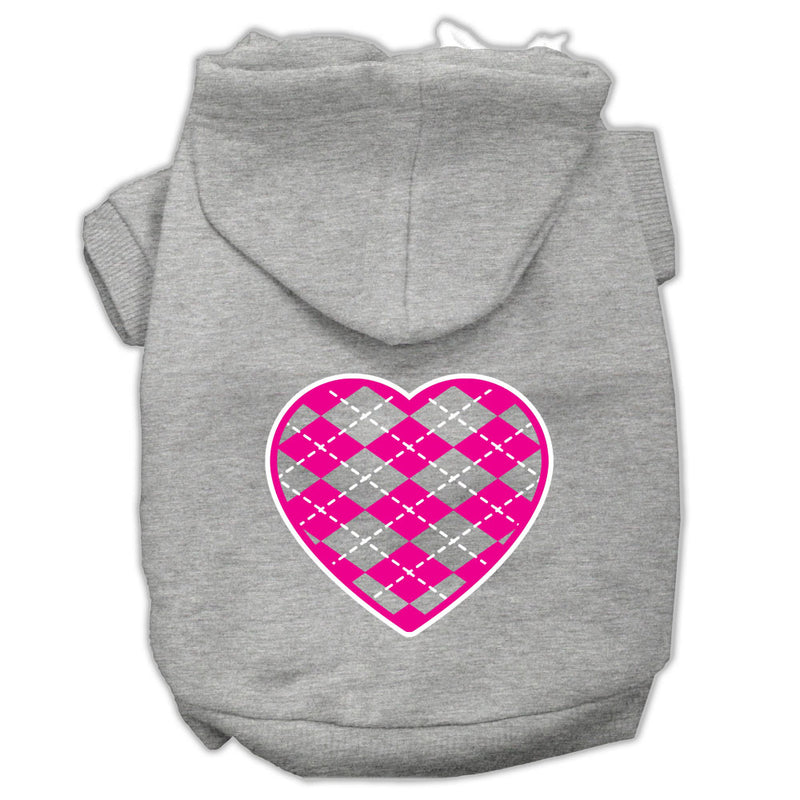 Argyle Heart Pink Screen Print Pet Hoodies Grey Size Lg GreatEagleInc